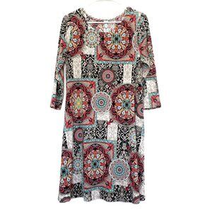 Honeyme Multi-Colored Swing Boho Dress with 3/4 Sleeves